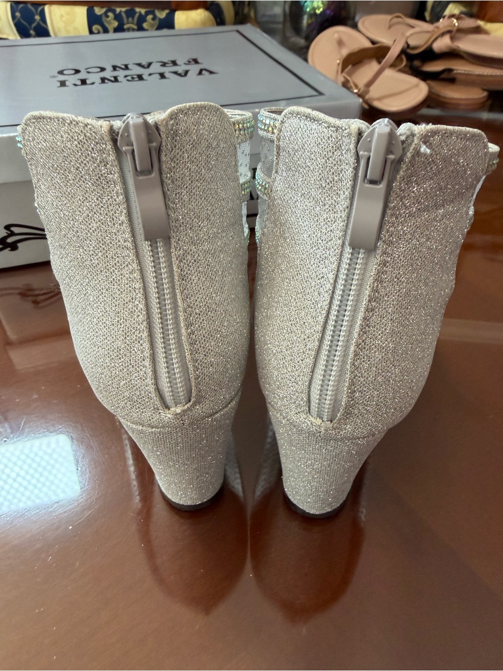 Valenti Franco Champagne Glitter Rhinestone Open-Toe Booties - Picture 3 of 10
